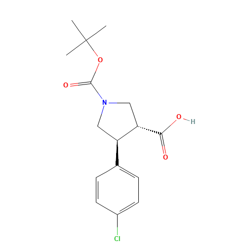 trans-1-Boc-4-(4-chlorophenyl)-3-pyrrolidinecarboxylic acid (CAS: 851485-00-2) - Chemical Structure and Molecular Formula 