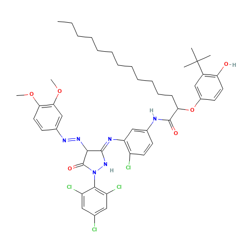 2-(3-tert-Butyl-4-hydroxyphenoxy)-N-(4-chloro-3-((4-((3,4-dimethoxyphenyl)azo)-4,5-dihydro-5-oxo-1-(2,4,6-trichlorophenyl)-1H-pyrazol-3-yl)amino)phenyl)myristamide (CAS: 65293-90-5) - Related Chemical Product
