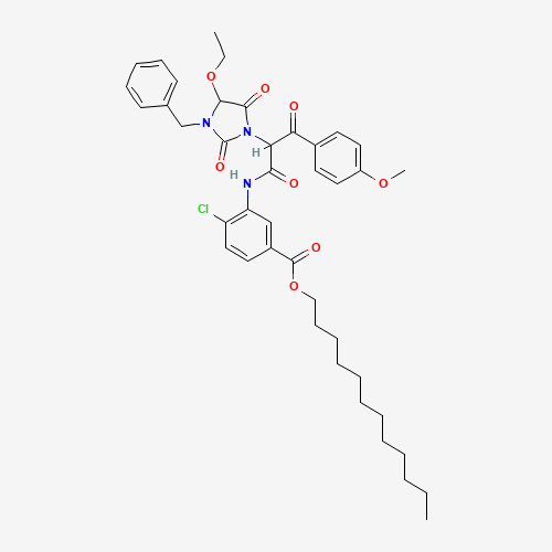 alpha-(4-Methoxybenzoyl)-alpha-(1-benzyl-5-ethoxyhydantion)-2-chloro-5-dodecyloxycarbonyl acetanilide (CAS: 70950-45-7) - Related Chemical Product