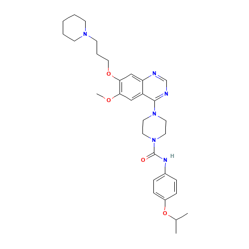 4-[6-Methoxy-7-(3-piperidin-1-ylpropoxy)quinazolin-4-yl]-N-(4-propan-2-yloxyphenyl)piperazine-1-carboxamide (CAS: 387867-13-2) - Related Chemical Product