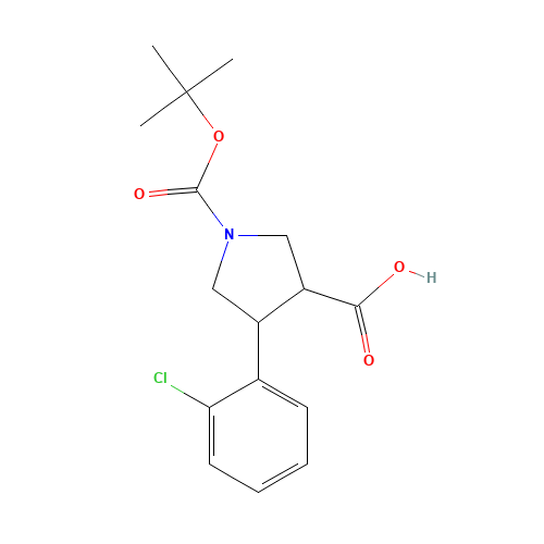 1-[(TERT-BUTYL)OXYCARBONYL]-4-(2-CHLOROPHENYL)PYRROLINE-3-CARBOXYLIC ACID (CAS: 939757-93-4) - Chemical Structure and Molecular Formula 