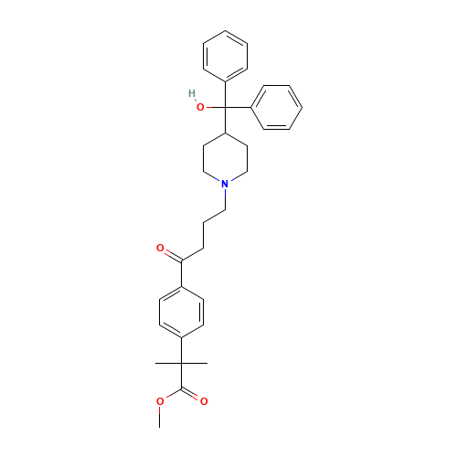 2-[4-[4-[4-(Hydroxydiphenylmethyl)-1-piperidinyl]-1-oxobutyl]phenyl]-2,2-dimethylacetic acid methyl ester (CAS: 154477-55-1) - Chemical Structure and Molecular Formula 