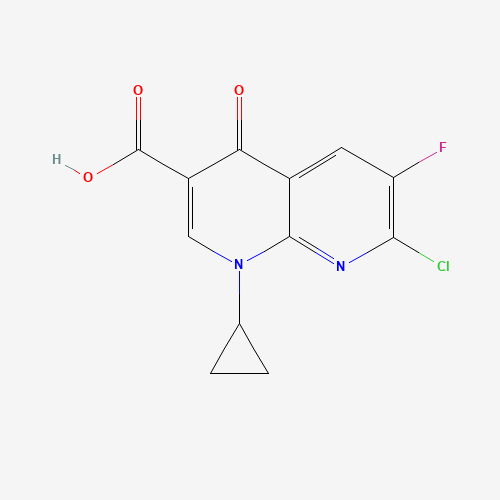 7-Chloro-1-cyclopropyl-6-fluoro-4-oxo-1,4-dihydro-1,8-naphthyridine-3-carboxylic acid chemical structure 7-Chloro-1-cyclopropyl-6-fluoro-4-oxo-1,4-dihydro-1,8-naphthyridine-3-carboxylic acid (CAS: 100361-18-0) - Chemical Structure and Molecular Formula