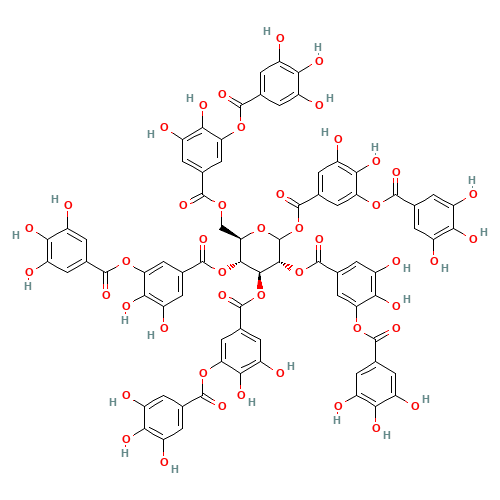 D-glucose pentakis[3,4-dihydroxy-5-[(trihydroxy-3,4,5-benzoyl)oxy]benzoate] (CAS: 72401-53-7) - Chemical Structure and Molecular Formula 