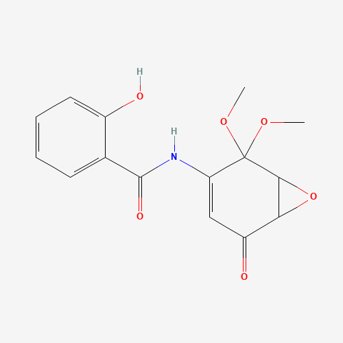 N-(2,2-dimethoxy-5-oxo-7-oxabicyclo[4.1.0]hept-3-en-3-yl)-2-hydroxybenzamide (CAS: 287194-32-5) - Chemical Structure and Molecular Formula 