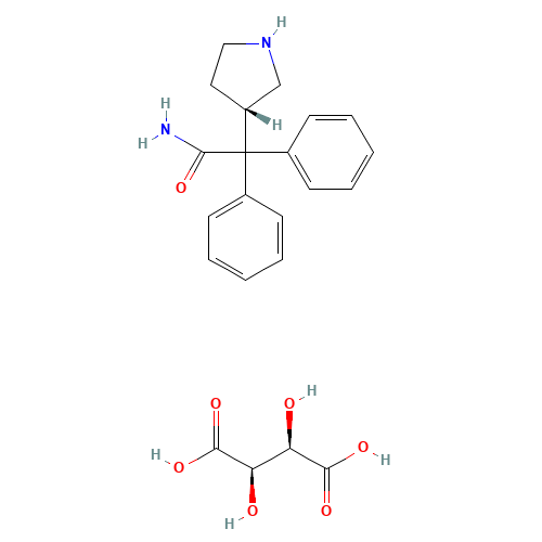 3-(S)-(+)-(1-Carbamoyl-1,1-diphenylmethyl)pyrroloidine-L-(+)-tartarate (CAS: 134002-26-9) - Chemical Structure and Molecular Formula 
