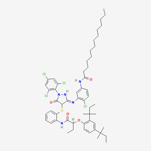 1-(2,4,6-Trichlorophenyl)-3-(5-tetradecanamido-2-chloroanilino)-4-[2-[alpha-(2,4-di-tert-pentylphenoxy)butyramido]phenylthio]-5-pyrazolone (CAS: 150779-67-2) - Chemical Structure and Molecular Formula 