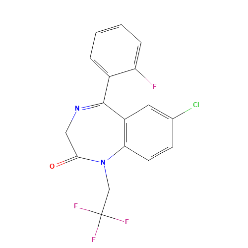 7-chloro-5-(2-fluorophenyl)-1,3-dihydro-1-(2,2,2-trifluoroethyl)-2H-1,4-benzodiazepin-2-one (CAS: 49606-44-2) - Related Chemical Product