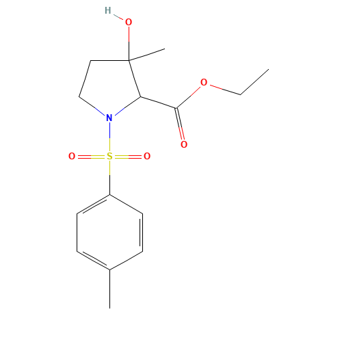 ethyl 3-hydroxy-3-methyl-1-tosylpyrrolidine-2-carboxylate (CAS: 3284-52-4) - Chemical Structure and Molecular Formula 