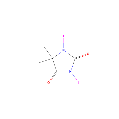 1,3-DIIODO-5,5-DIMETHYLHYDANTOIN (CAS: 2232-12-4) - Chemical Structure and Molecular Formula 