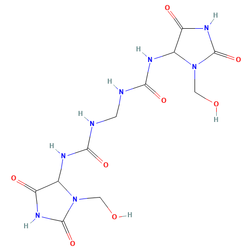 N,N-methylenebis N'-1-(hydroxymethyl)-2,5-dioxo-4-imidazolidinyl urea (CAS: 39236-46-9) - Chemical Structure and Molecular Formula 