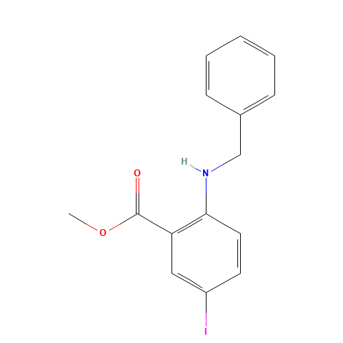methyl 2-(benzylamino)-5-iodobenzoate (CAS: 1131587-21-7) - Chemical Structure and Molecular Formula 