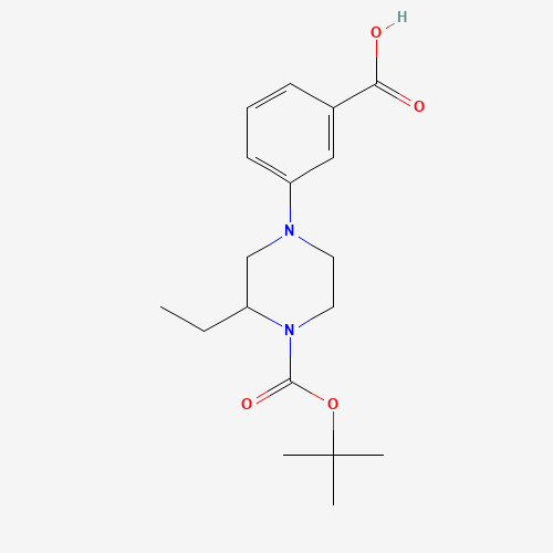 1-(3-carboxyphenyl)-3-ethyl-4-Boc piperazine (CAS: 1131622-95-1) - Chemical Structure and Molecular Formula 