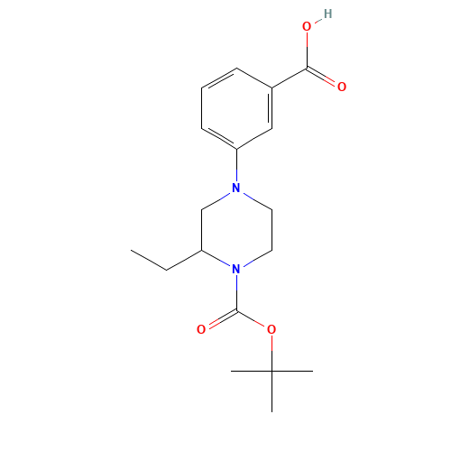 1-(3-carboxyphenyl)-3-ethyl-4-Boc piperazine (CAS: 1131622-95-1) - Chemical Structure and Molecular Formula 