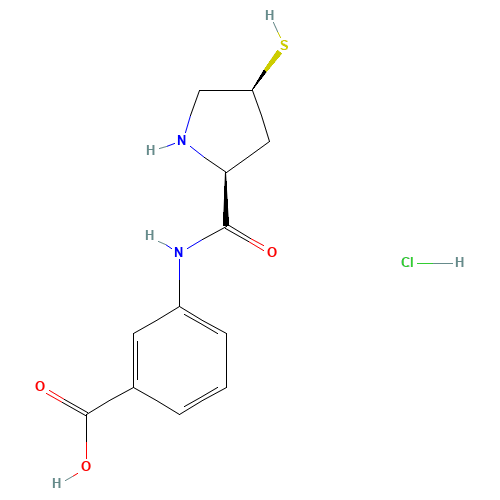 3-[(2S,4S)-4-Mercaptopyrrolidine-2-carboxamido]benzoic acid hydrochloride (CAS: 219909-83-8) - Chemical Structure and Molecular Formula 