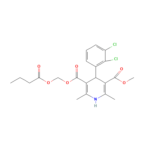 Methyl (1-oxobutoxy)methyl 4-(2,3-dichlorophenyl)-1,4-dihydro-2,6-dime thyl-3,5-pyridinedicarboxylate (CAS: 167221-71-8) - Chemical Structure and Molecular Formula 