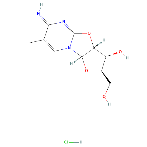6H-Furo[2',3':4,5]oxazolo[3,2]pyrimidine-2-methanol,2,3,3a,9a-tetrahydro-3-hydroxy-6-imino-7-methyl-,monohydrochloride,[2R-(2a,3b,3ab)]-(9Cl) (CAS: 51391-96-9) - Chemical Structure and Molecular Formula 