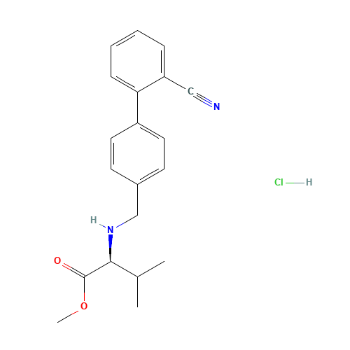 L-VALINE,N-[(2'-CYANO[1,1'-BIPHENYL]-4-YL)METHYL]-,METHYL ESTER,MONOHYDROCHLORIDE (CAS: 482577-59-3) - Chemical Structure and Molecular Formula 