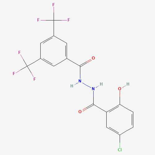 Benzoic acid,5-chloro-2-hydroxy-,2-[3,5-bis(trifluoromethyl)benzoyl]hydrazide (CAS: 634184-72-8) - Chemical Structure and Molecular Formula 