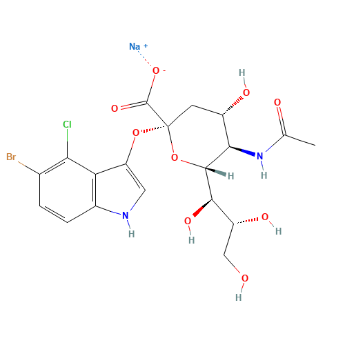 5-Bromo-4-chloro-3-indolyl-alpha-D-N-acetylneuraminic acid sodium salt (CAS: 160369-85-7) - Chemical Structure and Molecular Formula 