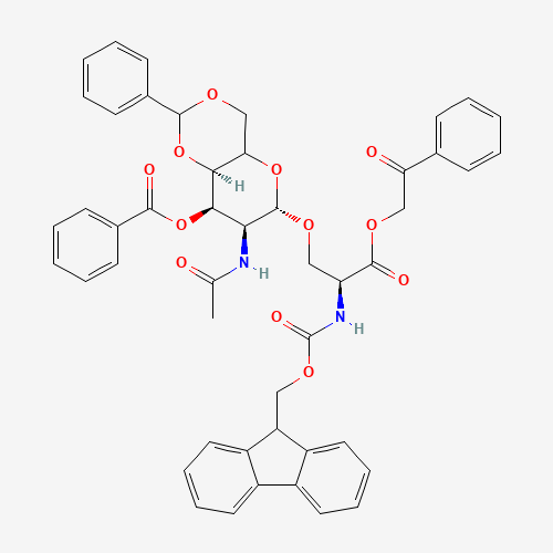 (S)-O-[2-(Acetylamino)-3-O-benzoyl-2-deoxy-4,6-O-benzylidene-a-D-galactopyranosyl]-N-9-Fmoc-L-serine Phenacyl Ester (CAS: 171973-67-4) - Chemical Structure and Molecular Formula 