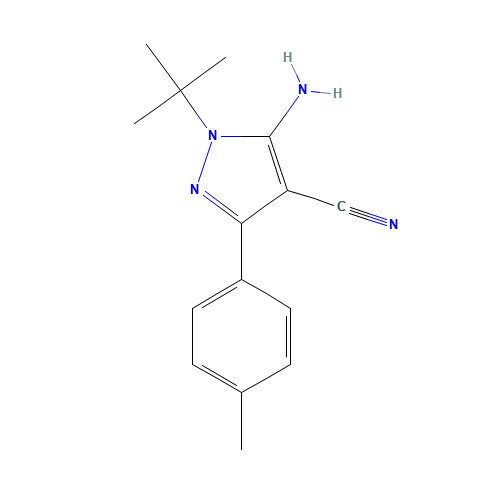 5-Amino-1-tert-butyl-3-(4-methylphenyl)-4-cyanopyrazole (CAS: 186896-24-2) - Chemical Structure and Molecular Formula 