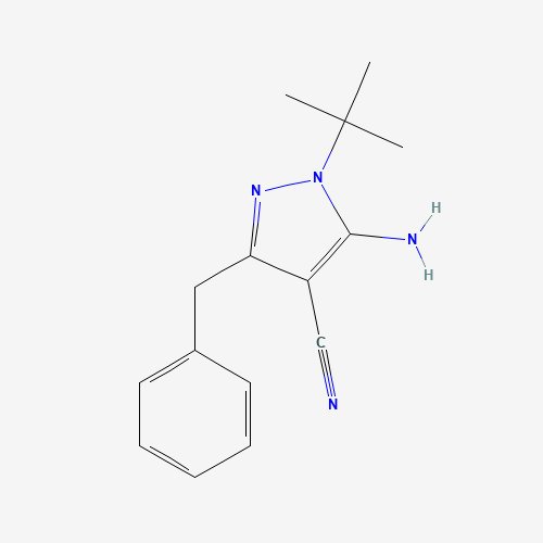5-Amino-1-tert-butyl-3-phenylmethyl-4-cyanopyrazole (CAS: 158001-18-4) - Chemical Structure and Molecular Formula 