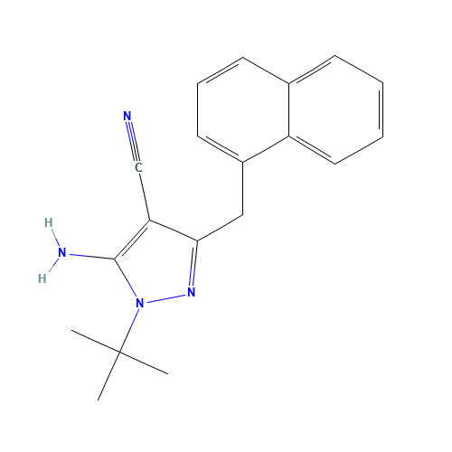 5-Amino-1-tert-butyl-3-(1'-naphthylmethyl)-4-cyanopyrazole (CAS: 221243-77-2) - Chemical Structure and Molecular Formula 