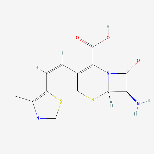 (6R,7R)-7-Amino-3-[(Z)-2-(4-methylthiazol-5-yl]ethenyl-8-oxo-5-thia-1-azabicylo[4.2.0]oct-2-ene-2-carboxylic acid (CAS: 155723-02-7) - Chemical Structure and Molecular Formula 