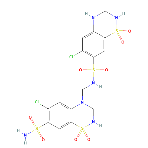 N-[[7-(Aminosulfonyl)-6-chloro-2,3-dihydro-1,1-dioxo-4H-1,2,4-benzothiadiazin-4-yl]methyl]-6-chloro-3,4-dihydro-1,1-dioxo-2H-1,2,4-benzothiadiazine-7-sulfonamide Hydrochlorothiazide Impurity C; (CAS: 402824-96-8) - Related Chemical Product