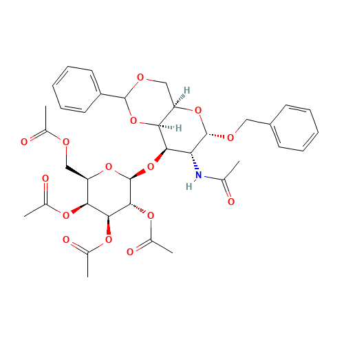 Benzyl 2-Acetamido-2-deoxy-4,6-O-benzylidene-3-O-(2',3',4',6'-tetra-O-acetyl-b-D-galactopyranosyl)-a-D-galactopyranoside (CAS: 86327-84-6) - Related Chemical Product