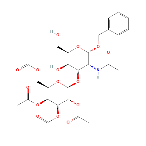 Benzyl 2-Acetamido-2-deoxy-3-O-(2',3',4',6'-tetra-O-acetyl-b-D-galactopyranosyl)-a-D-galactopyranoside (CAS: 90754-57-7) - Chemical Structure and Molecular Formula 