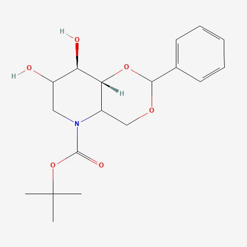 4,6-O-Benzylidene-N-(tert-butoxycarbonyl)-1,5-imino-D-glucitol (CAS: 133697-16-2) - Chemical Structure and Molecular Formula 
