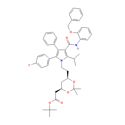 (6-{2-[3-(2-Benzyloxy-phenylcarbamoyl)-5-(4-fluoro-phenyl)-2-isopropyl-4-phenyl-pyrrol-1-yl]-ethyl}-2,2-dimethyl-[1,3]-dioxane-4-yl)-acetic Acid,tert-Butyl Ester (CAS: 265989-39-7) - Related Chemical Product