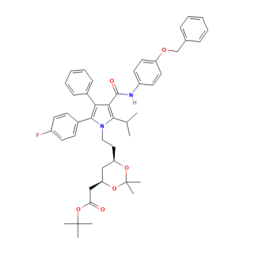 (6-{2-[3-(4-Benzyloxy-phenylcarbamoyl)-5-(4-fluoro-phenyl)-2-isopropyl-4-phenyl-pyrrol-1-yl]-ethyl}-2,2-dimethyl-[1,3]-dioxane-4-yl)-acetic Acid,tert-Butyl Ester (CAS: 163217-68-3) - Related Chemical Product