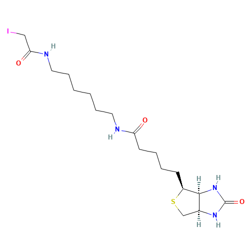 N-Biotinyl-N'-(iodoacetyl)-1,6-hexanediamine (CAS: 93285-75-7) - Chemical Structure and Molecular Formula 