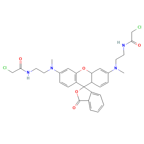 N,N'-Bis[2-(chloroacetamido)ethyl]-N,N'-dimethyl Rhodamine (CAS: 1022050-89-0) - Chemical Structure and Molecular Formula 