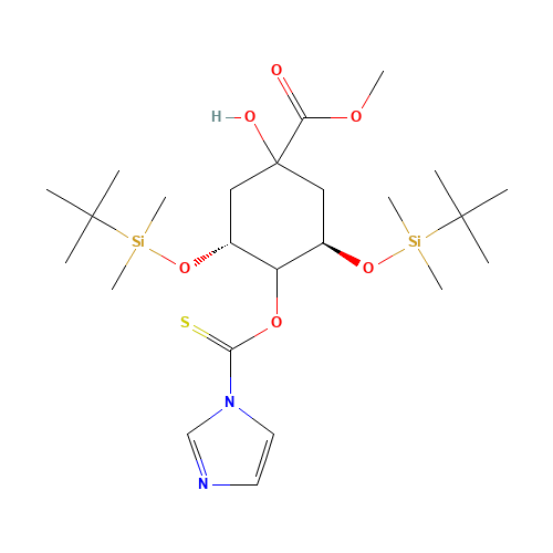(1a,3R,4a,5R)-3,5-Bis[[(1,1-dimethylethyl)dimethylsilyl]oxy]-1-hydroxy-4-(1H-imidazol-1-ylthioxomethoxy)-cyclohexanecarboxylic Acid Methyl Ester (CAS: 139356-32-4) - Related Chemical Product