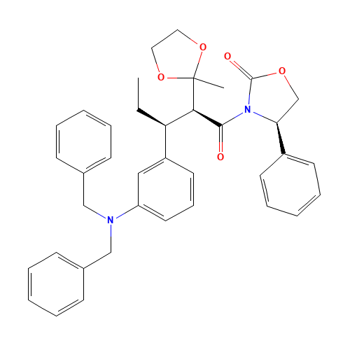 [4R-[3(2S*,3S*),4R*]]-3-[3-[3-[Bis(phenylmethyl)amino]phenyl]-2-(2-methyl-1,3-dioxolan-2-yl)-1-oxopentyl]-4-phenyl-2-oxazolidinone (CAS: 188559-29-7) - Related Chemical Product