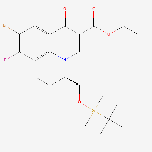 6-Bromo-1-[(1S)-1-[[[(1,1-dimethylethyl)dimethylsilyl]oxy]methyl]-2-methylpropyl]-7-fluoro-1,4-dihydro-4-oxo-3-quinolinecarboxylic Acid Ethyl Ester (CAS: 934161-52-1) - Chemical Structure and Molecular Formula 