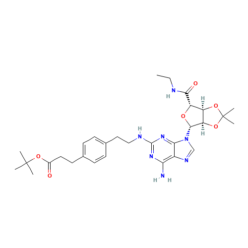 2-[[4-[2-(tert-Butoxycarbonyl)ethyl]phenylethyl]amino]2',3'-O-isopropylideneadenosine-5'-N-ethylcarboxamide (CAS: 120225-76-5) - Chemical Structure and Molecular Formula 