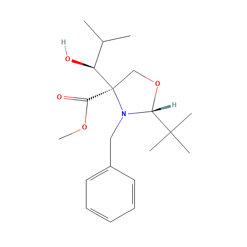 (2R,4S)-2-t-Butyl-N-benzyl-4-[1-(S)-hydroxy-2-methylpropyl]-oxazolidine-4-carboxylic Acid,Methyl Ester (CAS: 145451-90-7) - Chemical Structure and Molecular Formula 