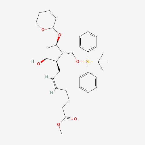 (1R,2S,3R,5S,δZ)-2-(tert-Butyldiphenylsilyloxy)methyl-5-hydroxy-3-tetrahydropyranyloxy-cyclopentanehept-δ-en-oic Acid Methyl Ester (Mixture of Diastereomers) (CAS: 172016-60-3) - Chemical Structure and Molecular Formula 