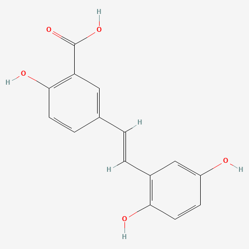trans-1-(3'-Carboxy-4'-hydroxyphenyl)-2-(2,5-dihydroxyphenyl)ethene (CAS: 150258-63-2) - Chemical Structure and Molecular Formula 