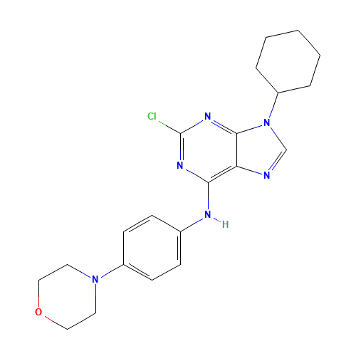 2-Chloro-9-cyclohexyl-N-[4-(4-morpholinyl)phenyl]-9H-purin-6-amine (CAS: 737005-53-7) - Chemical Structure and Molecular Formula 