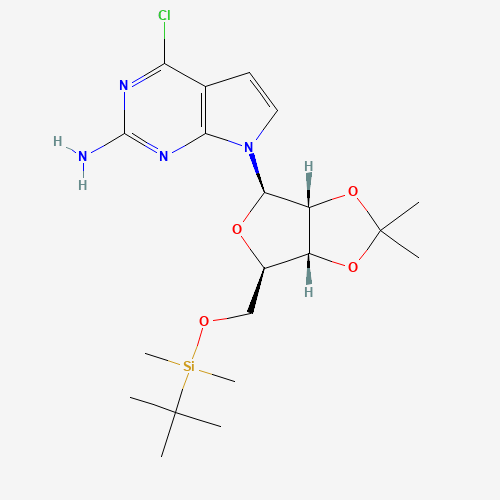 4-Chloro-7-[5-O-[(1,1-dimethylethyl)dimethylsilyl]-2,3-O-(1-methylethylidene)-b-D-ribofuranosyl]-7H-pyrrolo[2,3-d]pyrimidin-2-amine (CAS: 115479-40-8) - Chemical Structure and Molecular Formula 