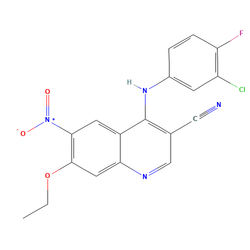 4-(3-Chloro-4-fluoroanilino)-3-cyano-7-ethyloxy-6-nitroquinoline (CAS: 740791-06-4) - Chemical Structure and Molecular Formula 
