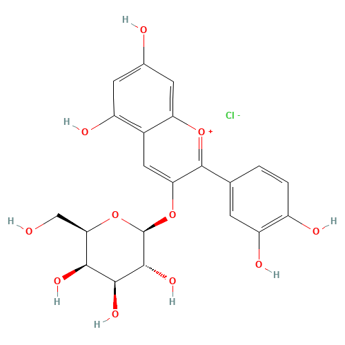 Cyanidin 3-O-b-D-Galactopyranoside Chloride (CAS: 27661-36-5) - Chemical Structure and Molecular Formula 