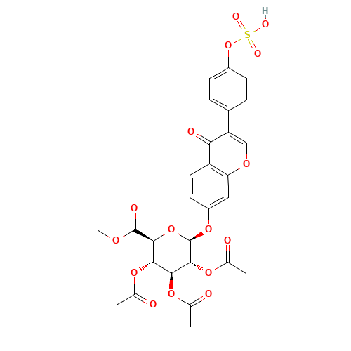 Daidzein 7-Tri-O-acetyl-b-D-glucuronic Acid Methyl Ester 4'-Sulfate (CAS: 1041261-16-8) - Chemical Structure and Molecular Formula 