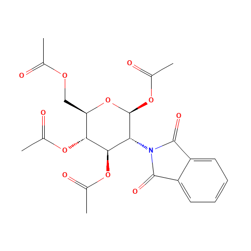 2-Deoxy-2-N-phthalimido-1,3,4,6-tetra-O-acetyl-b-D-glucopyranose (CAS: 10022-13-6) - Chemical Structure and Molecular Formula 